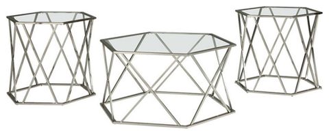 Bowery Hill 3 Piece Glass Top Accent Coffee Table Set In Chrome - Contemporary - Coffee Table ... pertaining to Designing with the Bowery Hill Tempered Glass Coffee Table Set